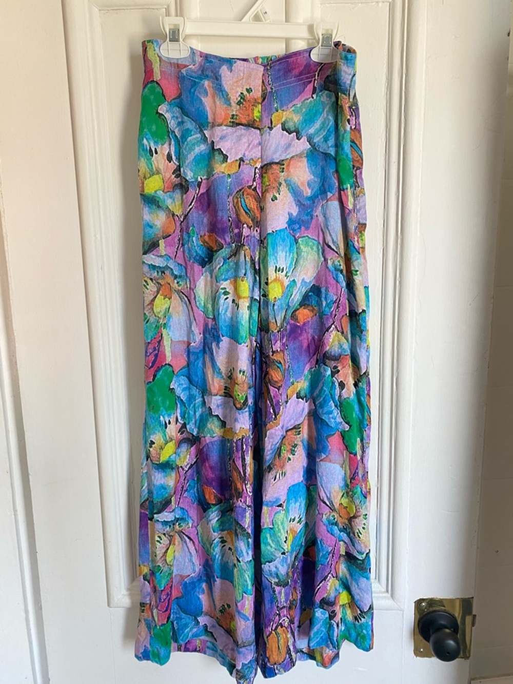 Vintage Floral Watercolour Lightweight Flowy Pants in Purple and Blue